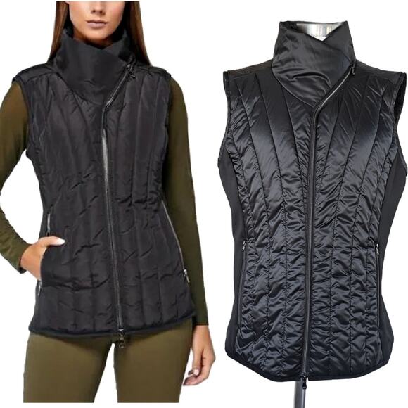 ANATOMIE Black Jocey Long Collar Puffy Vest Size Large Modern Minimalist - Picture 1 of 10